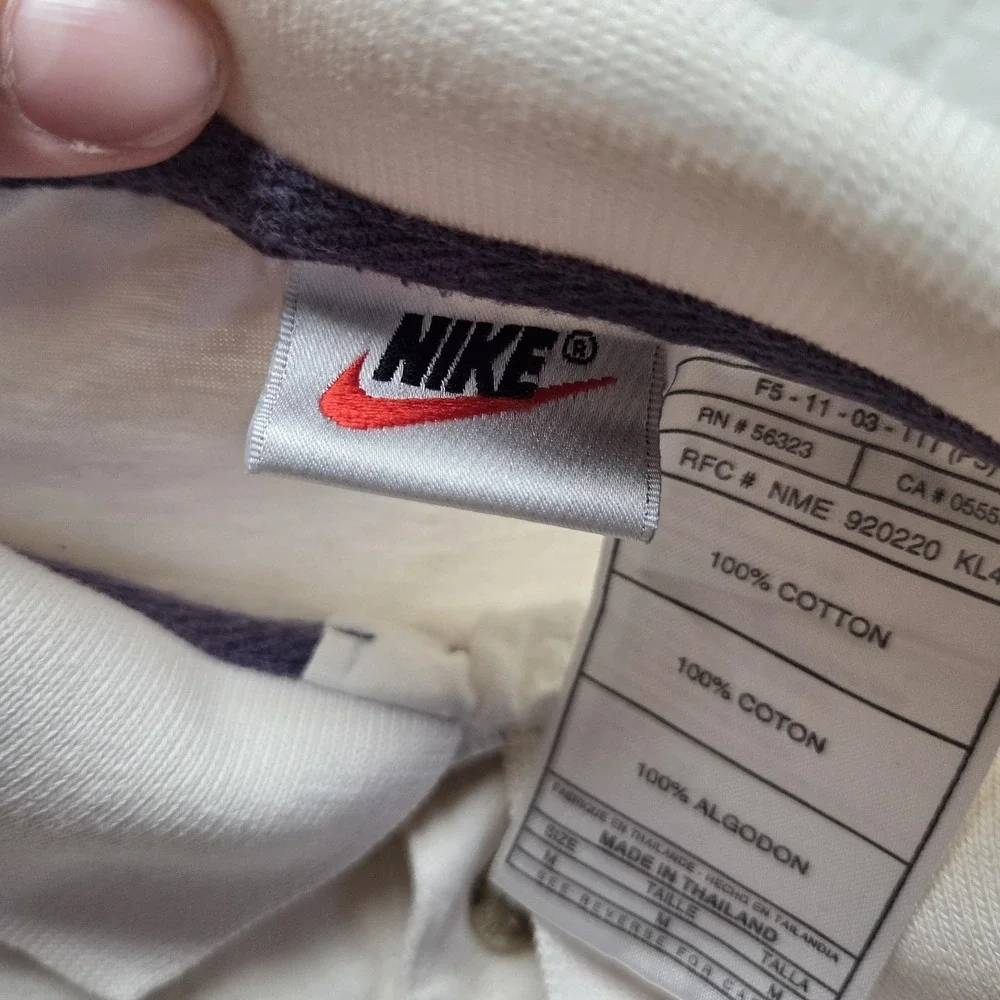 Vintage Nike Polo Shirt Mens M White Colorblock Graphic Cotton Knit Top